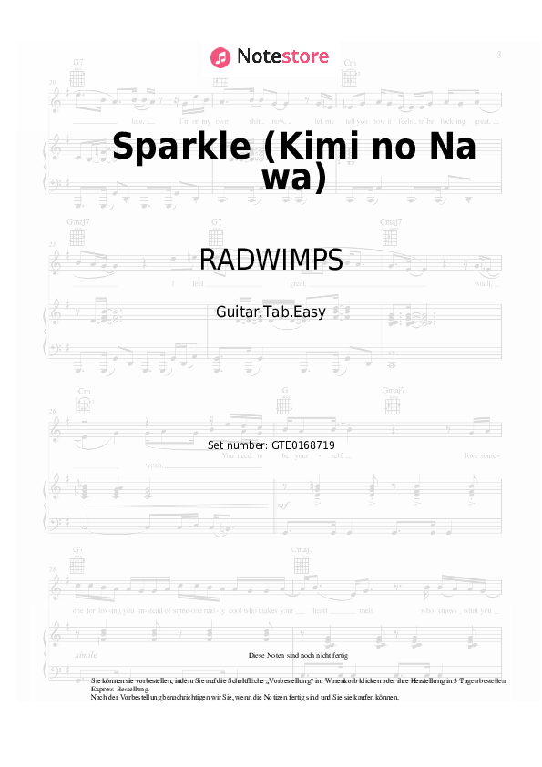 Einfache Tabs RADWIMPS - Sparkle (Kimi no Na wa) - Gitarre.Tabs.Easy