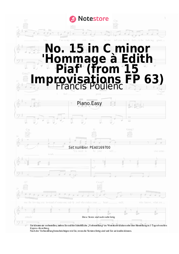 Einfache Noten Francis Poulenc - No. 15 in C minor 'Hommage à Edith Piaf' (from 15 Improvisations FP 63) - Klavier.Einfach