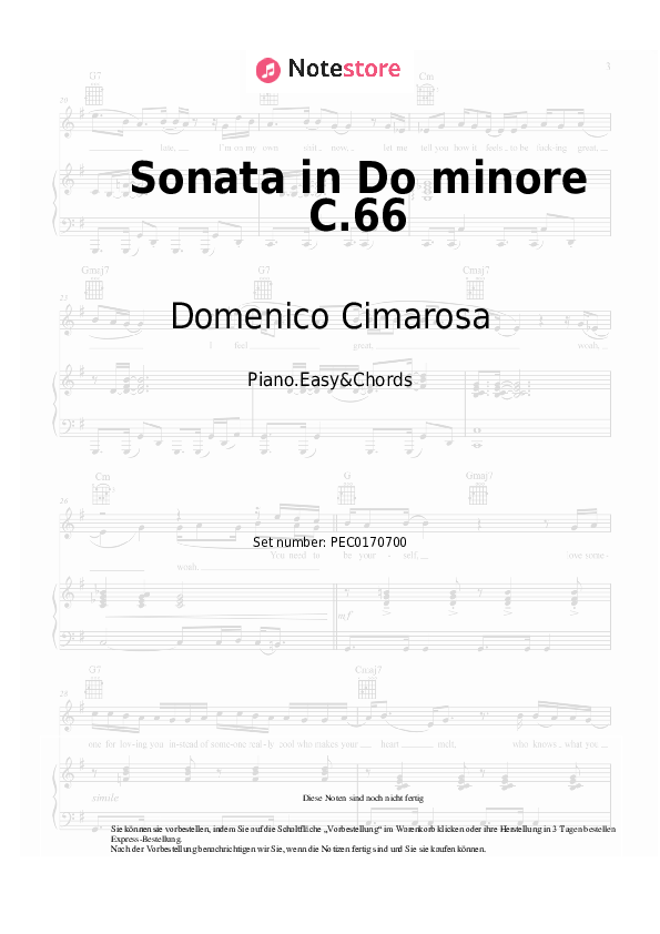 Einfache Noten und Akkorde Domenico Cimarosa - Sonata in Do minore C.66 - Klavier.Einfach&Akkorde