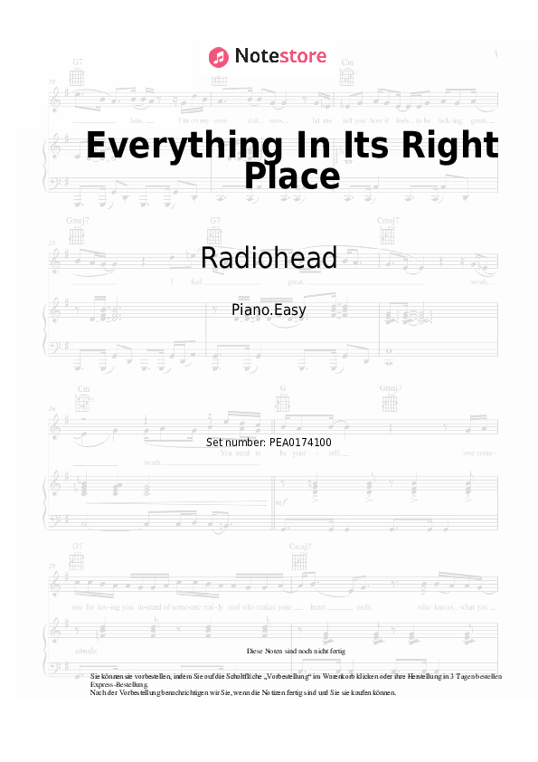 Einfache Noten Radiohead - Everything In Its Right Place - Klavier.Einfach