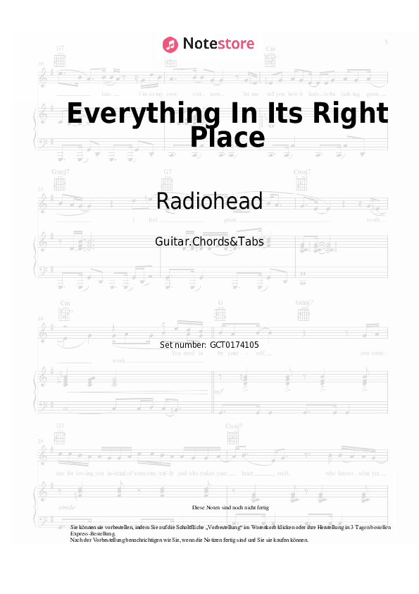 Akkorde Radiohead - Everything In Its Right Place - Gitarren.Akkorde&Tabas