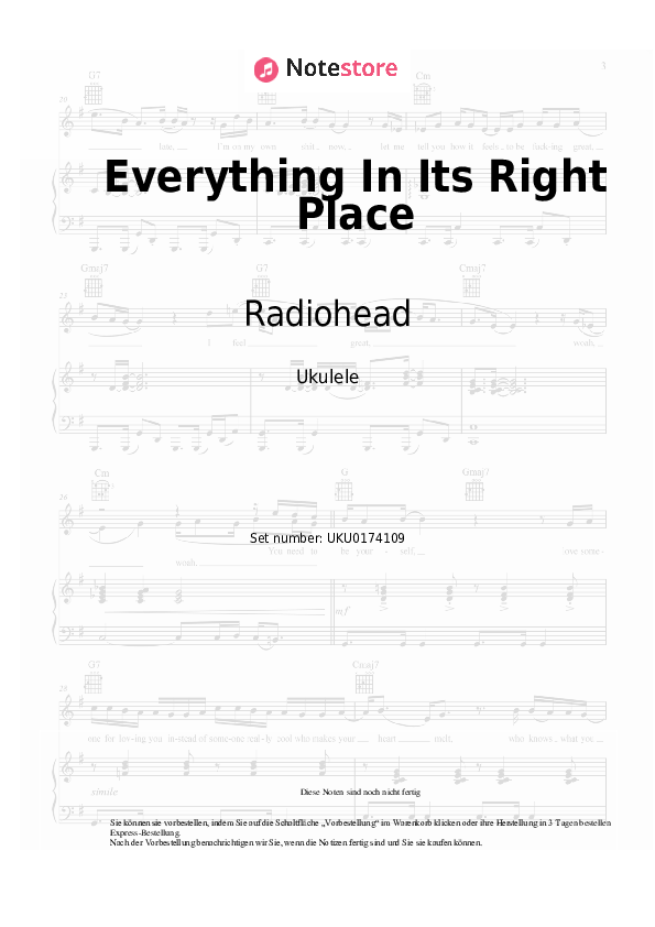 Noten Radiohead - Everything In Its Right Place - Ukulele