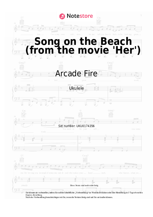 Noten Arcade Fire - Song on the Beach (from the movie 'Her') - Ukulele