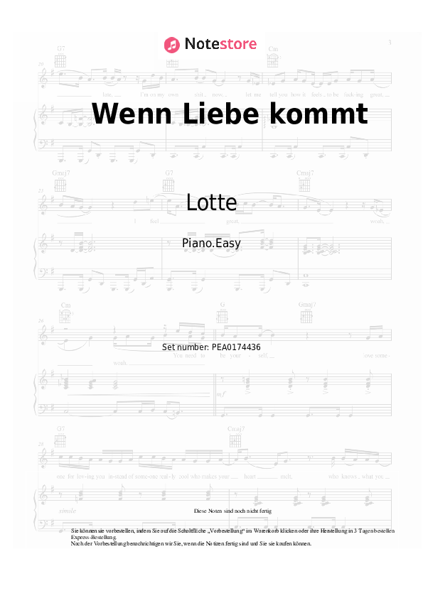 Einfache Noten Lotte - Wenn Liebe kommt - Klavier.Einfach