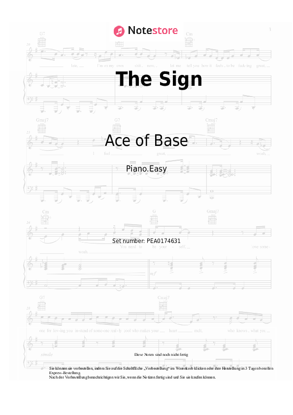 Einfache Noten Ace of Base - The Sign - Klavier.Einfach