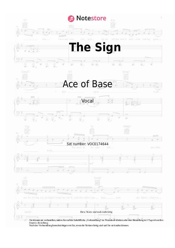 Noten Ace of Base - The Sign - Gesang