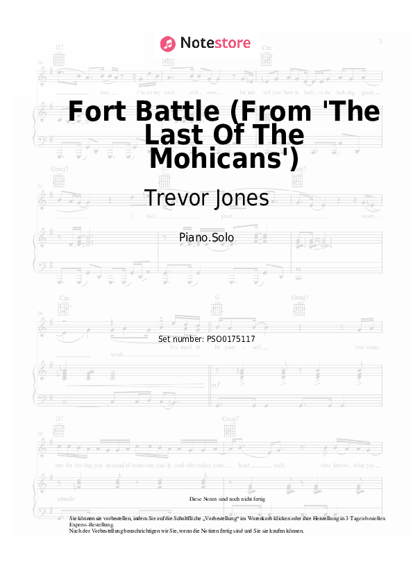 Noten Trevor Jones - Fort Battle (From 'The Last Of The Mohicans') - Klavier.Solo