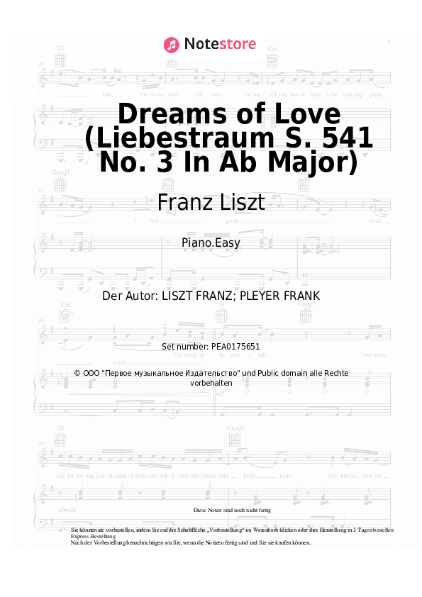 Einfache Noten Franz Liszt - Dreams of Love (Liebestraum S. 541 No. 3 In Ab Major) - Klavier.Einfach