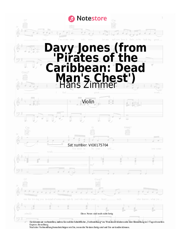 Noten Hans Zimmer - Davy Jones (from 'Pirates of the Caribbean: Dead Man's Chest') - Violine