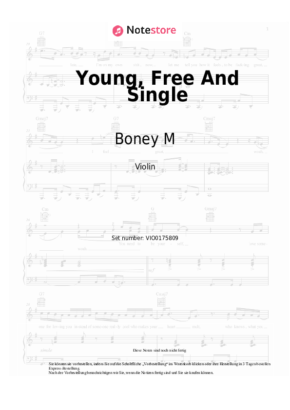 Noten Boney M - Young, Free And Single - Violine