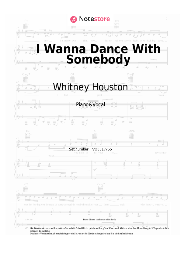 Noten mit Gesang Whitney Houston - I Wanna Dance With Somebody - Klavier&Gesang