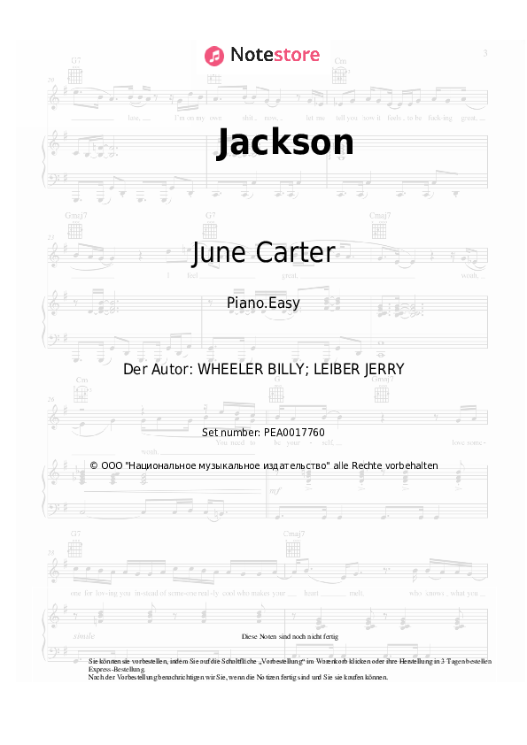 Einfache Noten Johnny Cash, June Carter - Jackson - Klavier.Easy