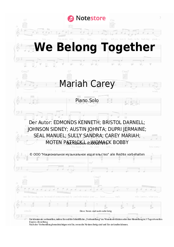 Noten Mariah Carey - We Belong Together - Klavier.Solo