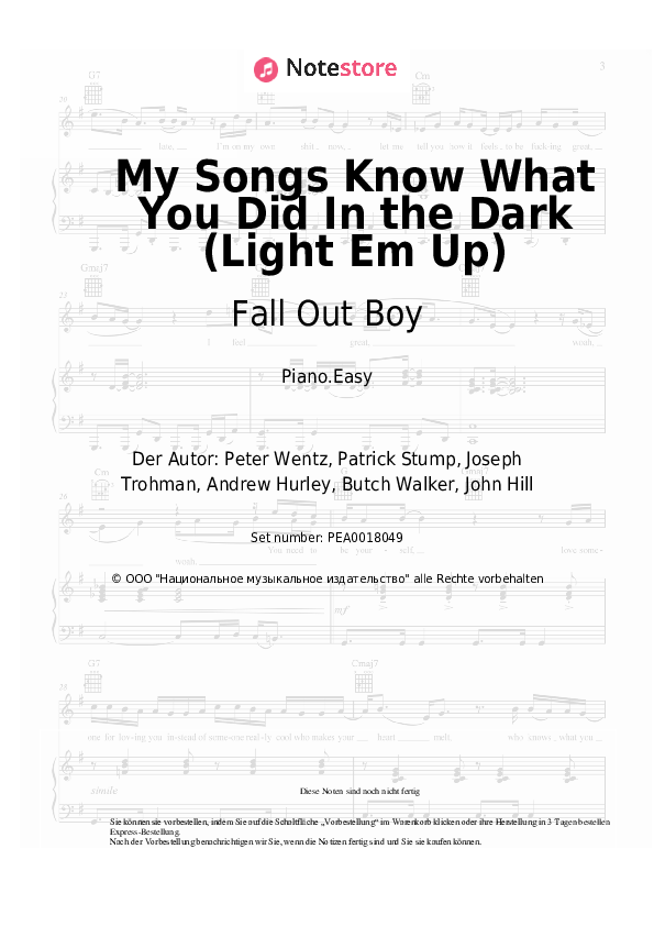 Fall Out Boy - My Songs Know What You Did In the Dark (Light Em Up) Noten für Piano