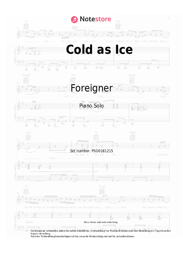 Noten Foreigner - Cold as Ice - Klavier.Solo