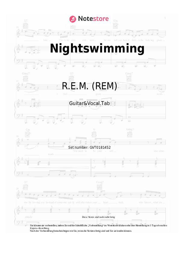 Akkorde und Gesang R.E.M. (REM) - Nightswimming - Gitarre&Gesang.Tabs