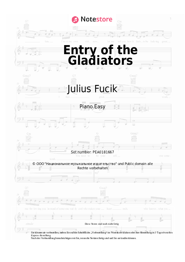 Einfache Noten Julius Fucik - Entry of the Gladiators - Klavier.Einfach