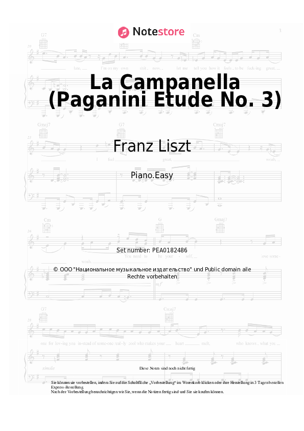 Einfache Noten Franz Liszt - La Campanella (Paganini Etude No. 3) - Klavier.Einfach