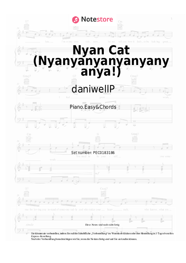 Einfache Noten und Akkorde daniwellP, Hatsune Miku - Nyan Cat (Nyanyanyanyanyanyanya!) - Klavier.Einfach&Akkorde