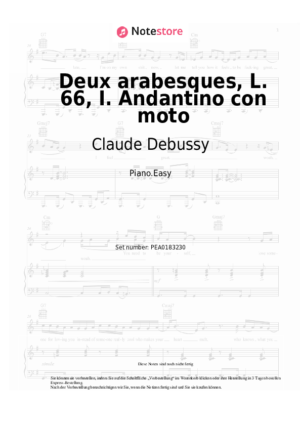 Einfache Noten Claude Debussy - Deux arabesques, L. 66, I. Andantino con moto - Klavier.Einfach