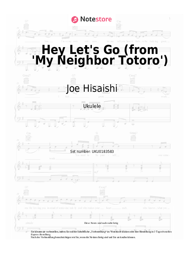 Noten Joe Hisaishi - Hey Let's Go (from 'My Neighbor Totoro') - Ukulele