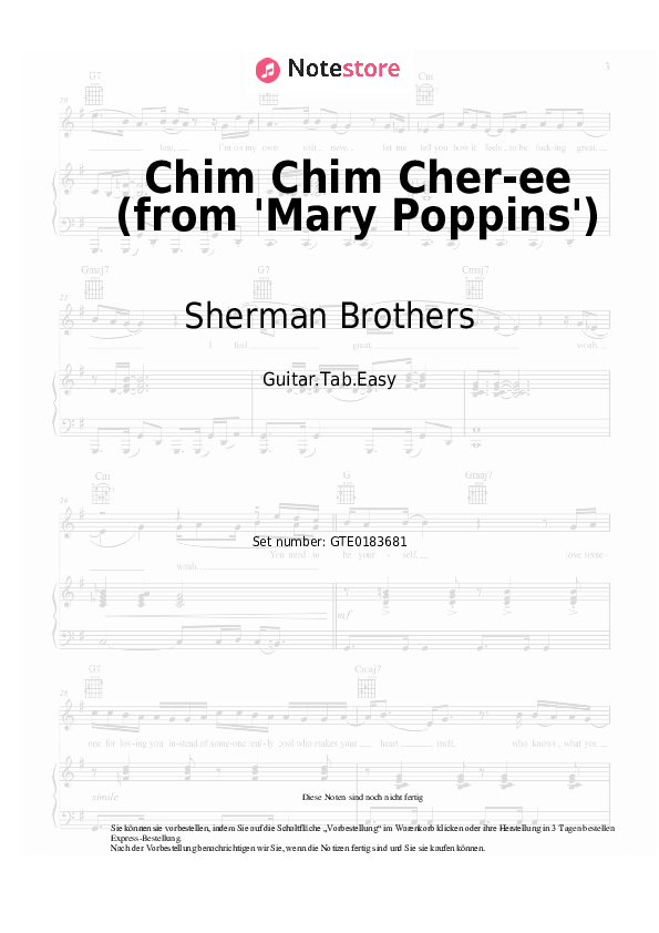 Einfache Tabs Sherman Brothers - Chim Chim Cher-ee (from 'Mary Poppins') - Gitarre.Tabs.Easy