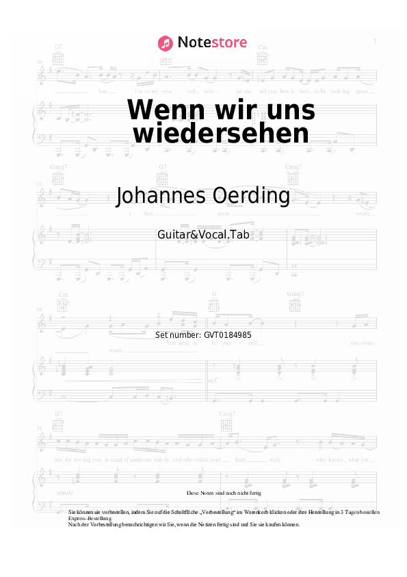 Akkorde und Gesang Johannes Oerding - Wenn wir uns wiedersehen - Gitarre&Gesang.Tabs