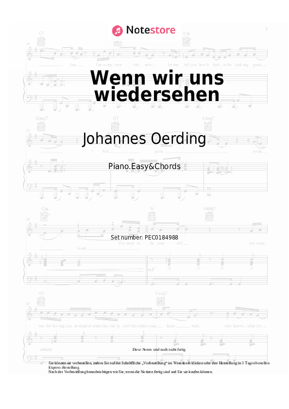 Einfache Noten und Akkorde Johannes Oerding - Wenn wir uns wiedersehen - Klavier.Einfach&Akkorde