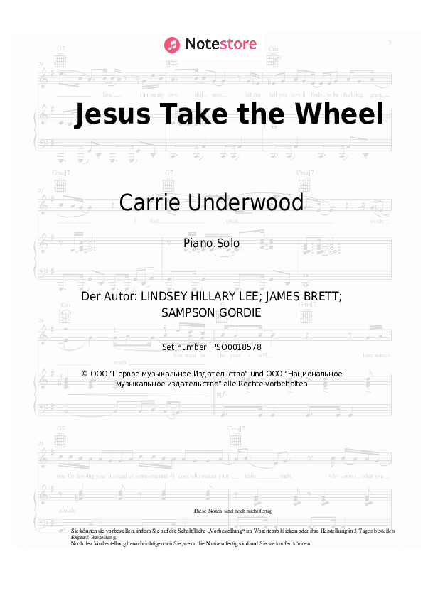 Carrie Underwood - Jesus Take the Wheel Noten für Piano
