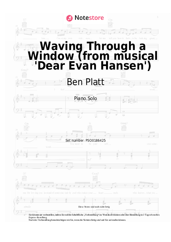 Noten Ben Platt - Waving Through a Window (from musical 'Dear Evan Hansen') - Klavier.Solo