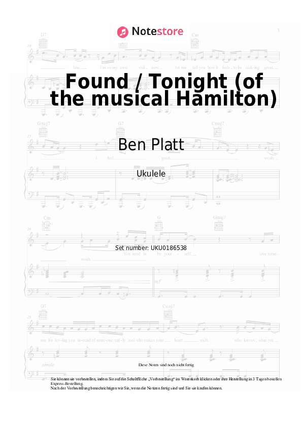 Noten Ben Platt, Lin-Manuel Miranda - Found / Tonight (of the musical Hamilton) - Ukulele