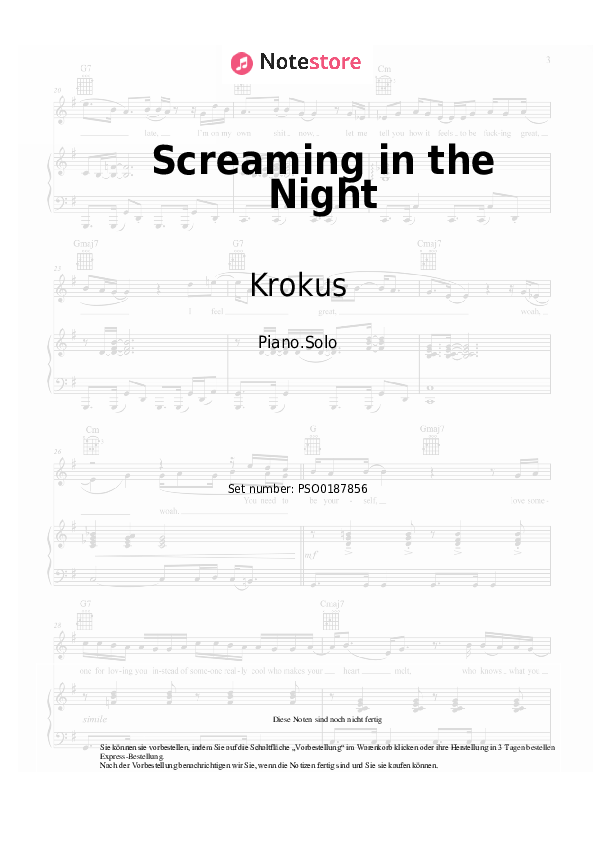 Noten Krokus - Screaming in the Night - Klavier.Solo