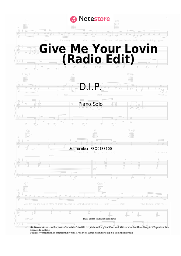 Noten D.I.P. - Give Me Your Lovin (Radio Edit) - Klavier.Solo