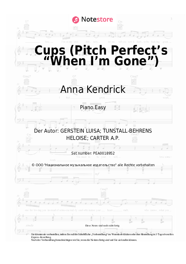 Einfache Noten Anna Kendrick - Cups (Pitch Perfect’s “When I’m Gone”) - Klavier.Easy
