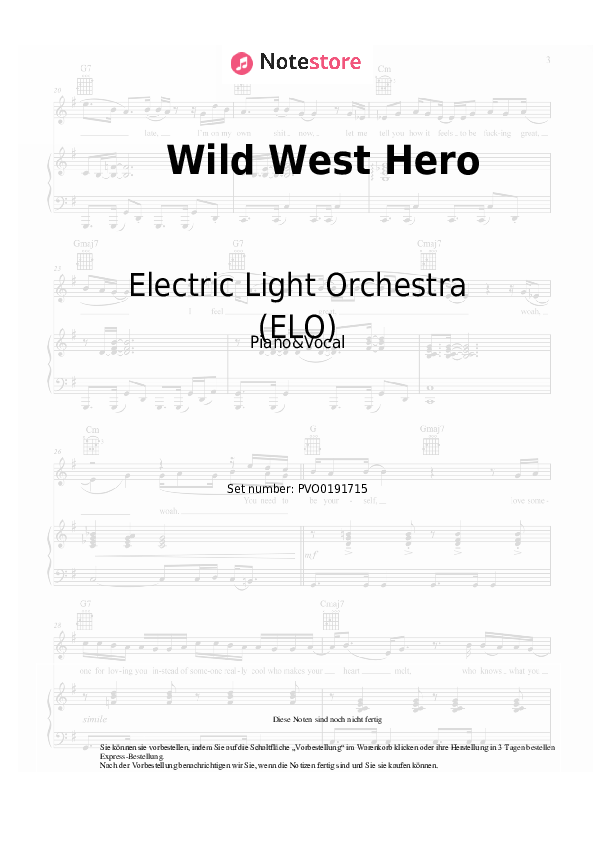 Noten mit Gesang Electric Light Orchestra (ELO) - Wild West Hero - Klavier&Gesang