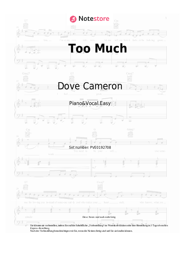 Einfache Noten Dove Cameron - Too Much - Klavier&Gesang.Einfach