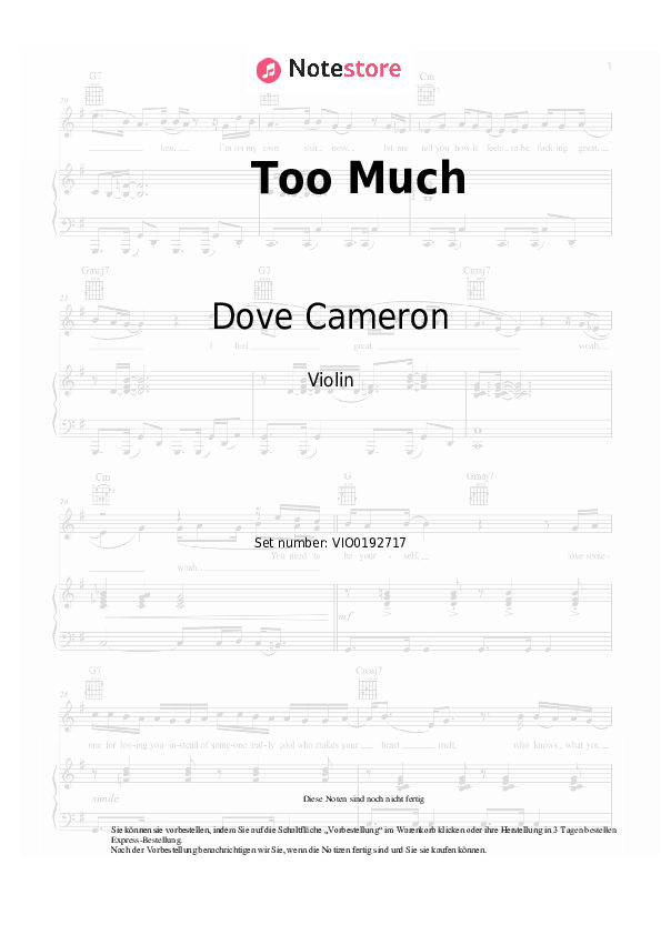 Noten Dove Cameron - Too Much - Violine