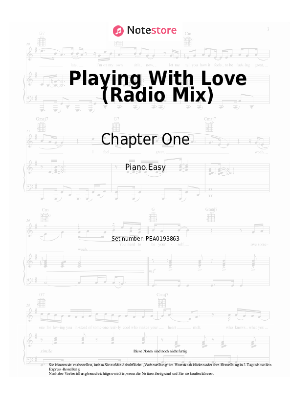 Einfache Noten Chapter One - Playing With Love (Radio Mix) - Klavier.Einfach