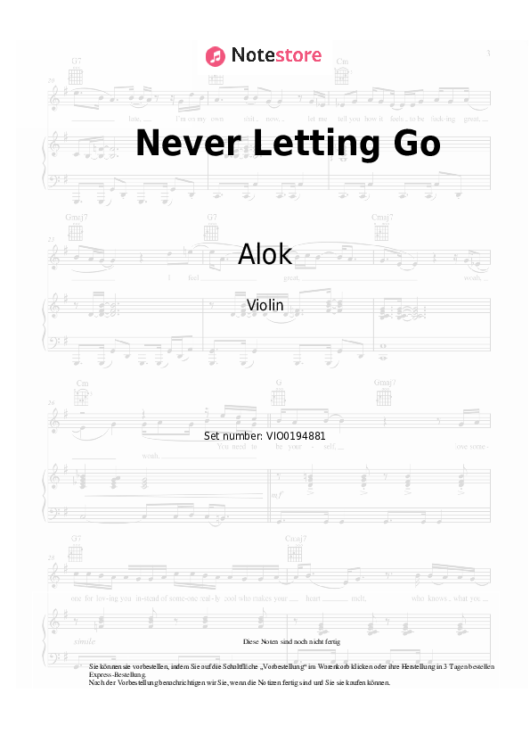 Noten Alok, Gryffin, Julia Church - Never Letting Go - Violine