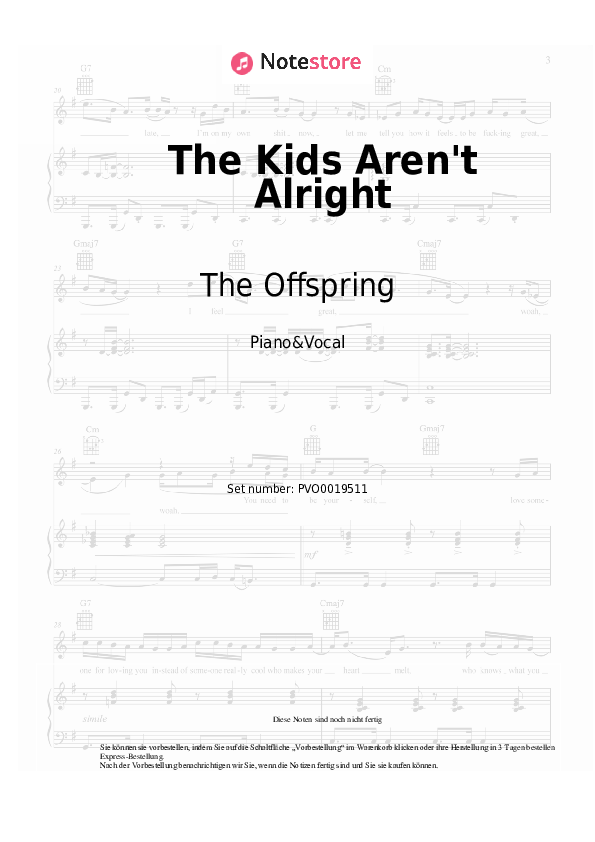 Noten mit Gesang The Offspring - The Kids Aren't Alright - Klavier&Gesang