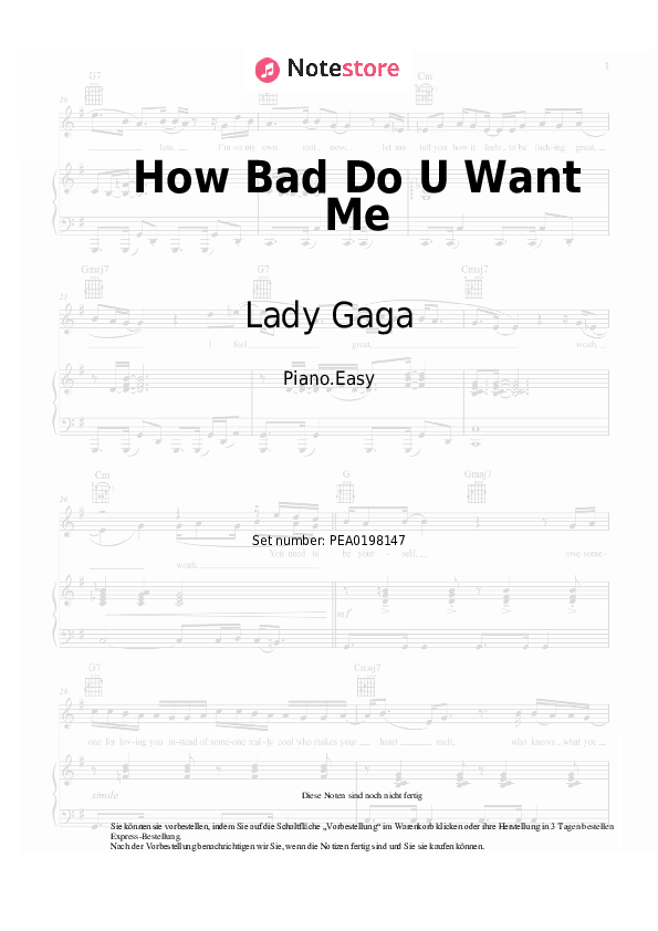 Einfache Noten Lady Gaga - How Bad Do U Want Me - Klavier.Einfach