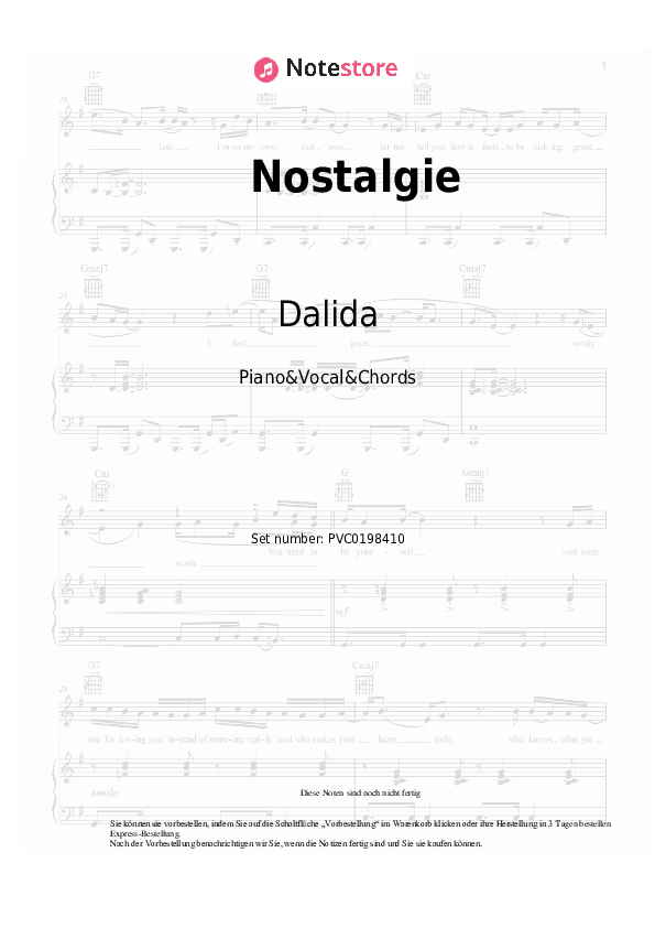 Noten und Akkorde Dalida - Nostalgie - Klavier&Gesang&Akkorde