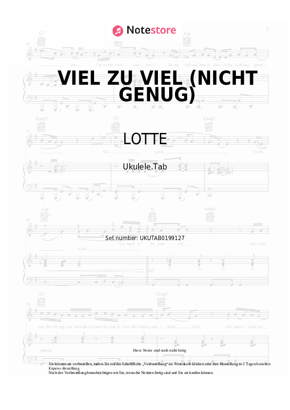 Noten LOTTE - VIEL ZU VIEL (NICHT GENUG) - Ukulele.Tabs