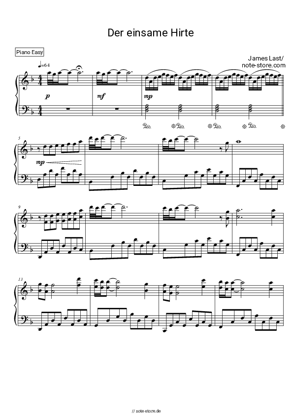 James Last - The Lonely Shepherd Noten für Piano