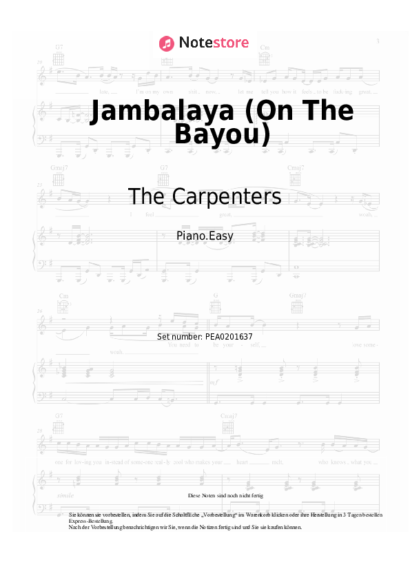 Einfache Noten The Carpenters - Jambalaya (On The Bayou) - Klavier.Einfach