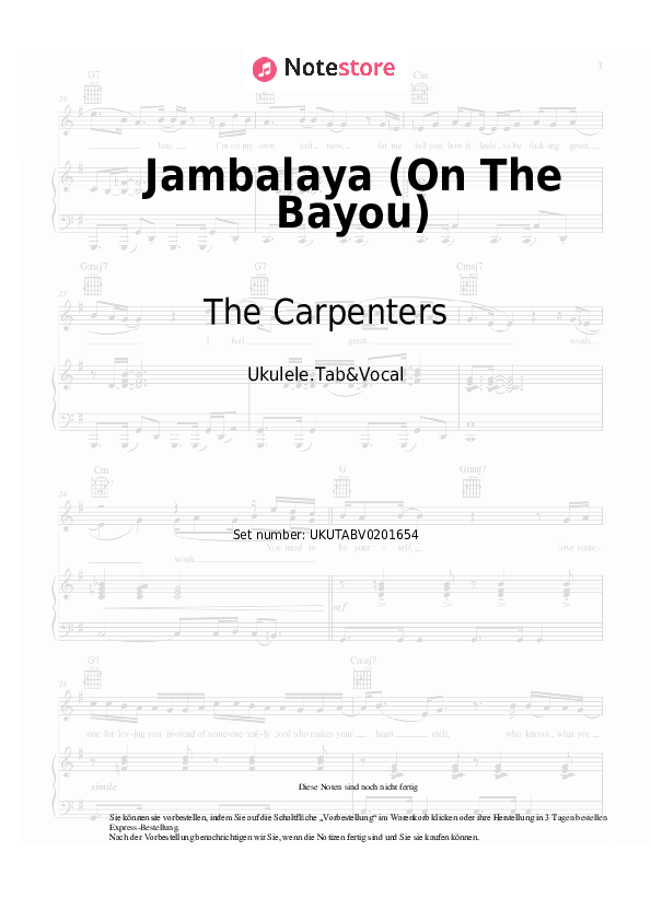 Noten The Carpenters - Jambalaya (On The Bayou) - Ukulele.Tabs&Gesang
