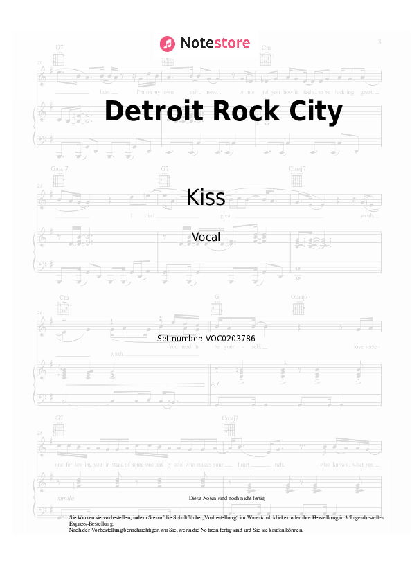 Noten Kiss - Detroit Rock City - Gesang