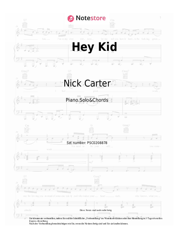 Noten und Akkorde Nick Carter - Hey Kid - Klavier.Solo&Akkorde