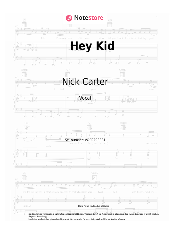 Noten Nick Carter - Hey Kid - Gesang