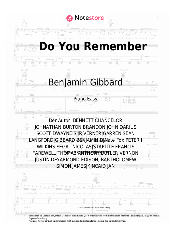 Einfache Noten Chance the Rapper, Benjamin Gibbard - Do You Remember - Klavier.Easy